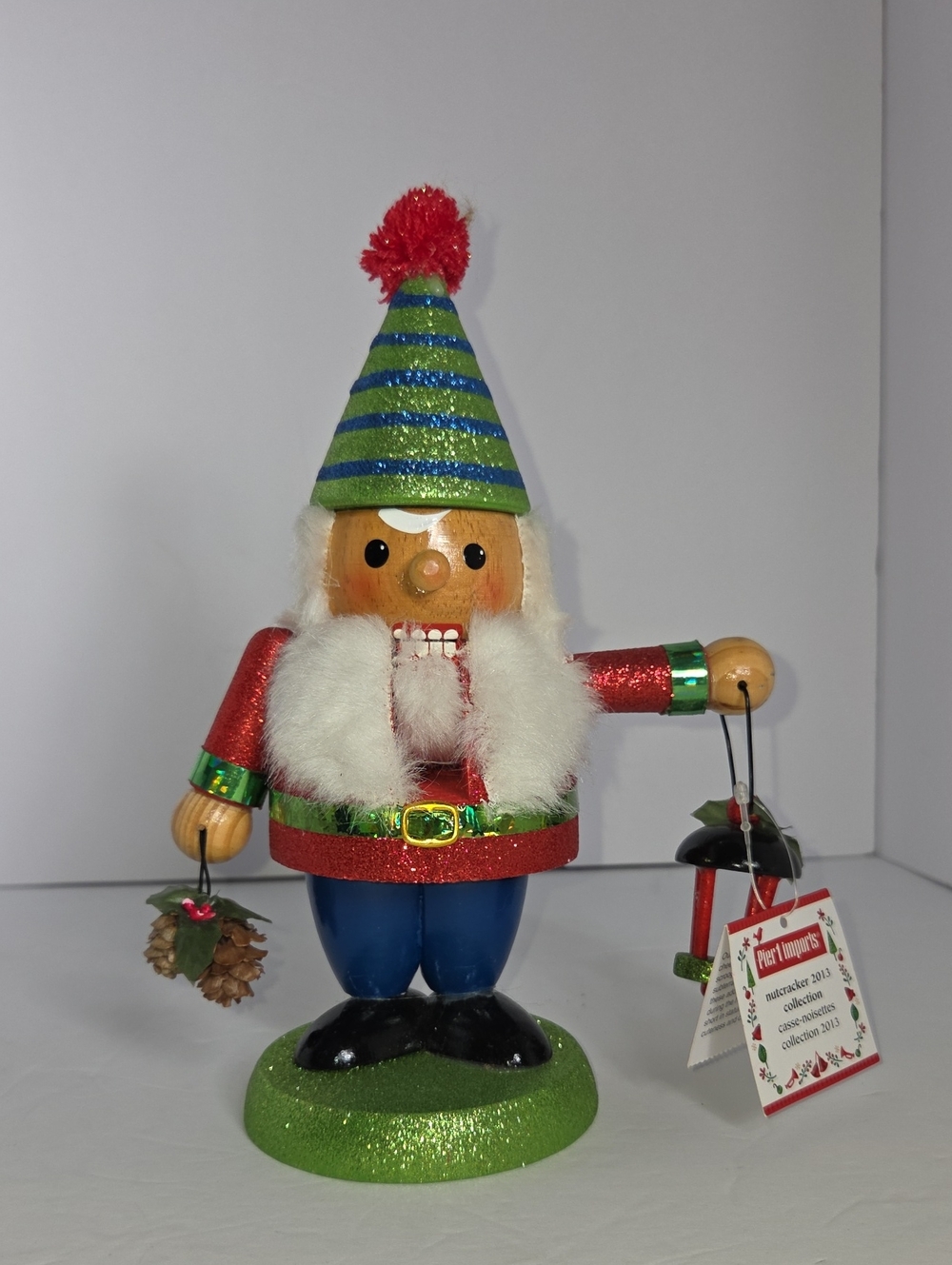(New) Pier 1 Red & Green Gnome Nutcracker Santa Holiday Figurine 9.5" Tall